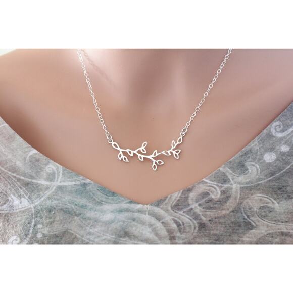 Sterling Silver Branch with Leaves Pendant Necklace - Picture 2 of 4